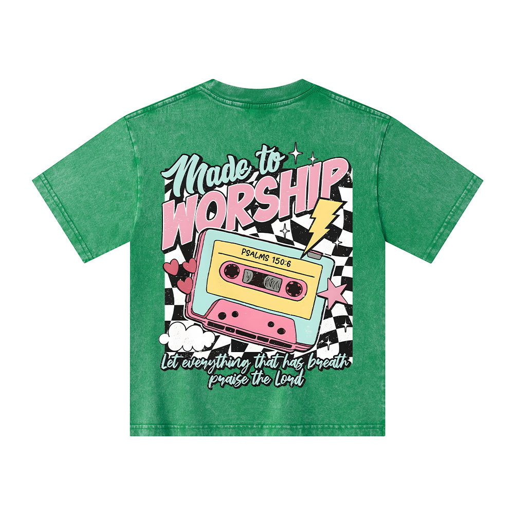 Made To Worship Christian Kid Washed T-Shirt