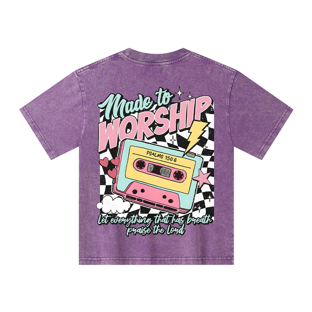 Made To Worship Christian Kid Washed T-Shirt
