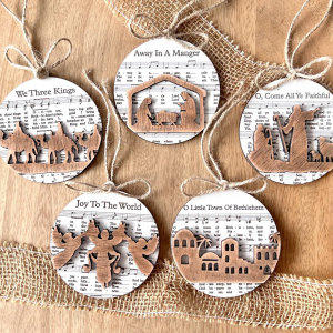 Image of Christian Music Sheet Nativity Christmas Ornament Set