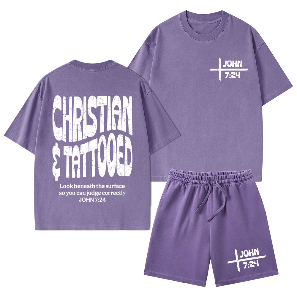 Christian & Tattooed Christian Washed T-Shirt & Shorts
