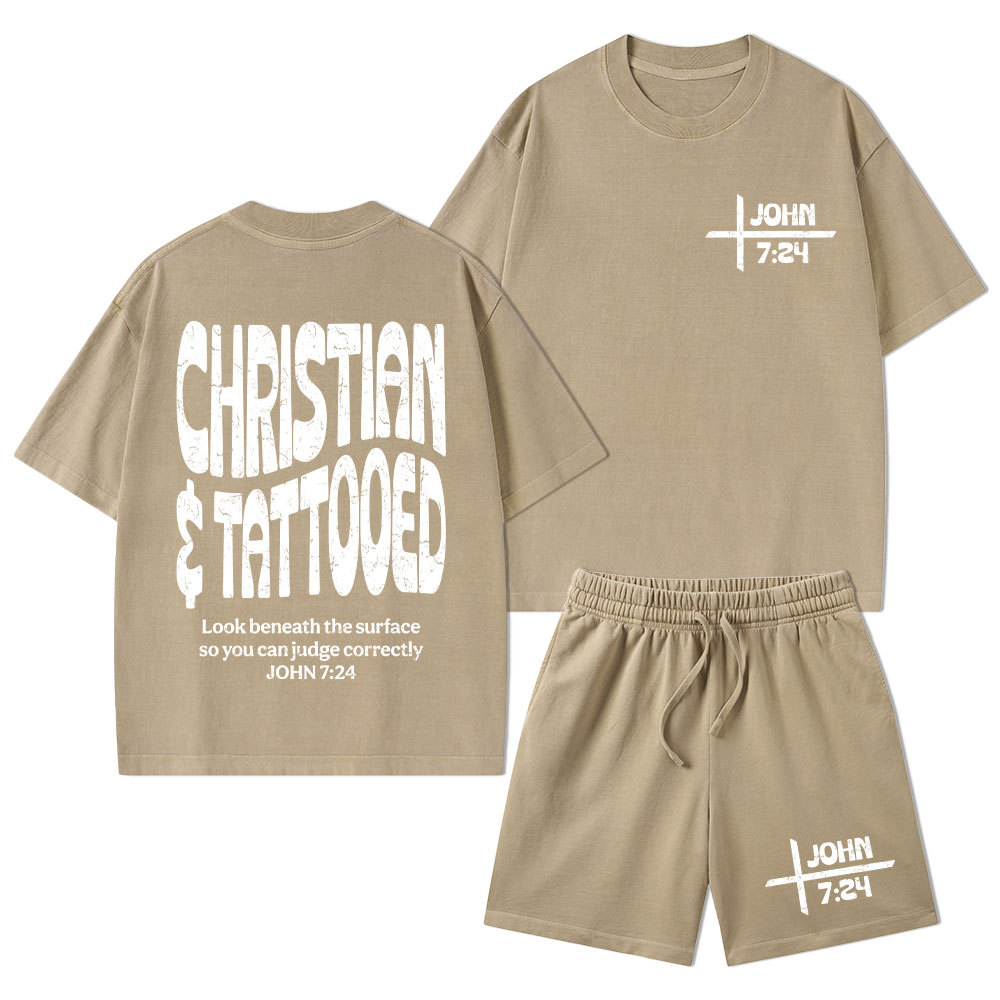 Christian & Tattooed Christian Washed T-Shirt & Shorts