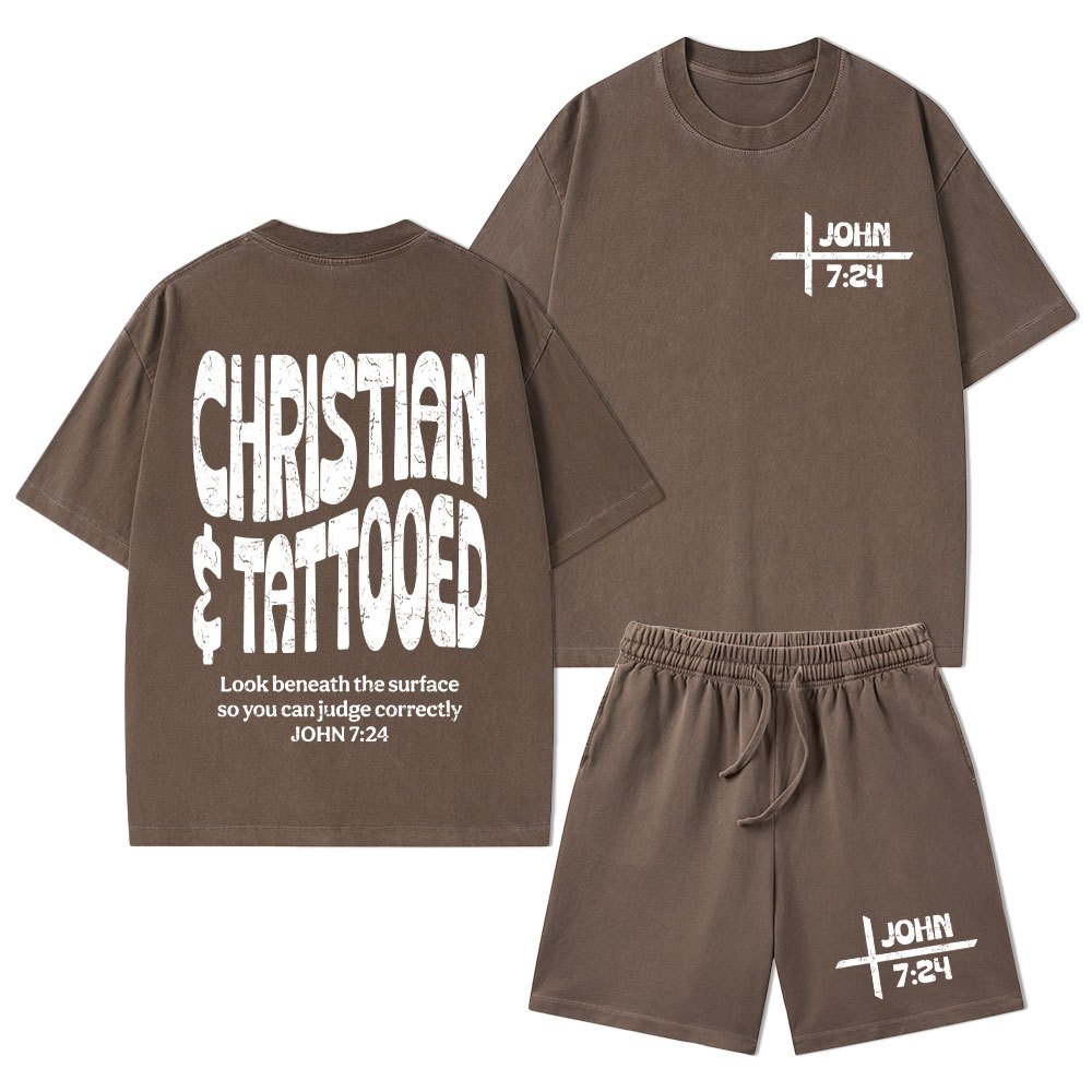 Christian & Tattooed Christian Washed T-Shirt & Shorts
