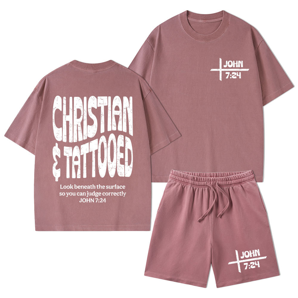 Christian & Tattooed Christian Washed T-Shirt & Shorts