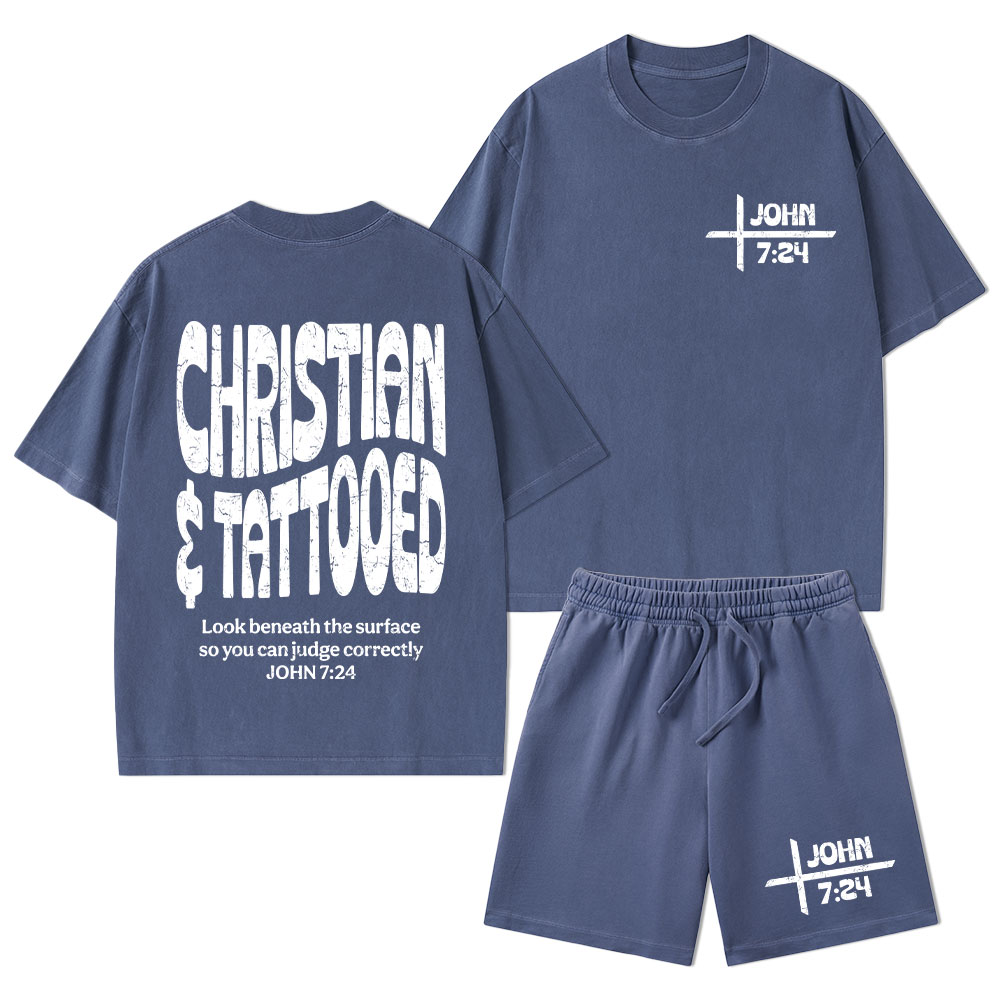 Christian & Tattooed Christian Washed T-Shirt & Shorts