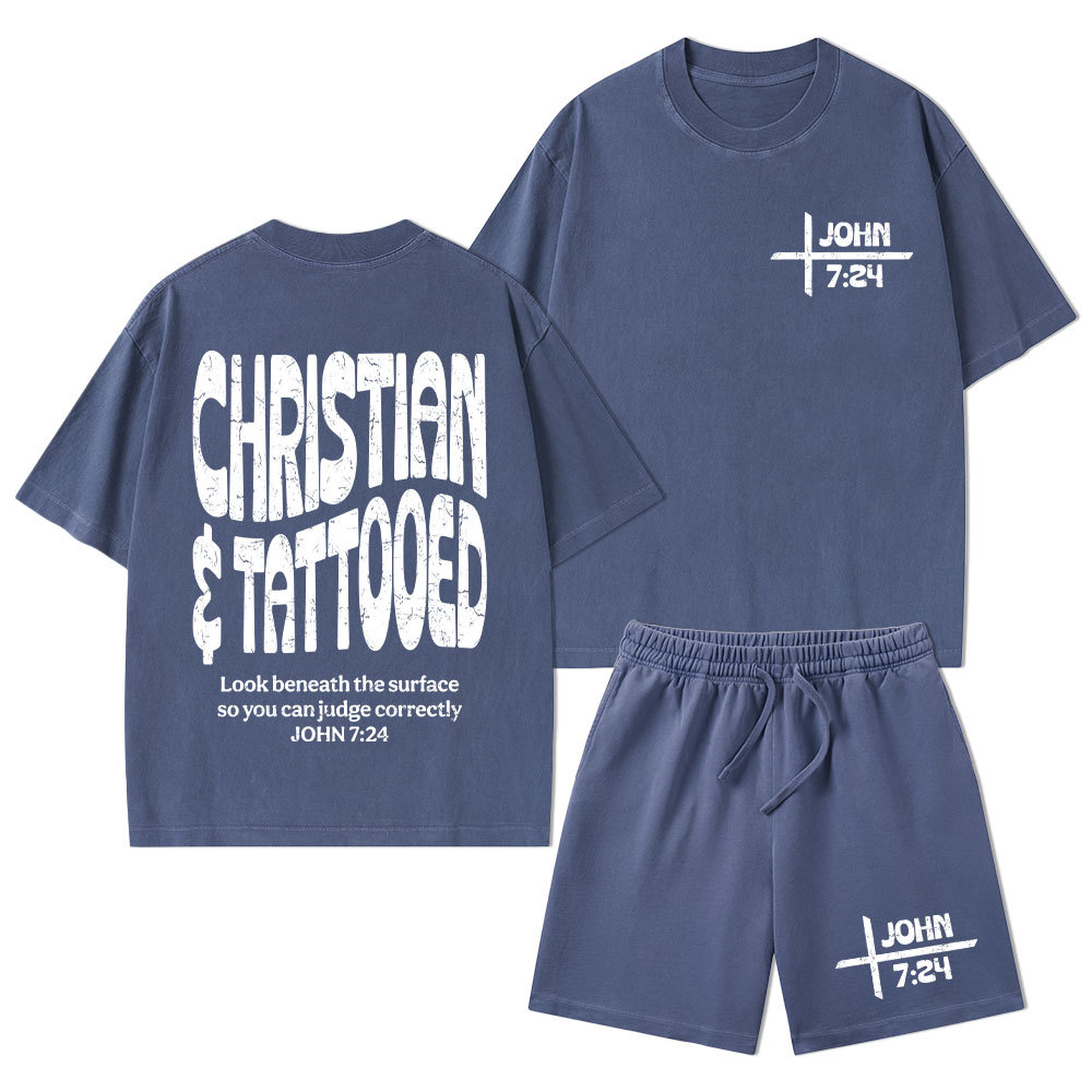 Christian & Tattooed Christian Washed T-Shirt & Shorts
