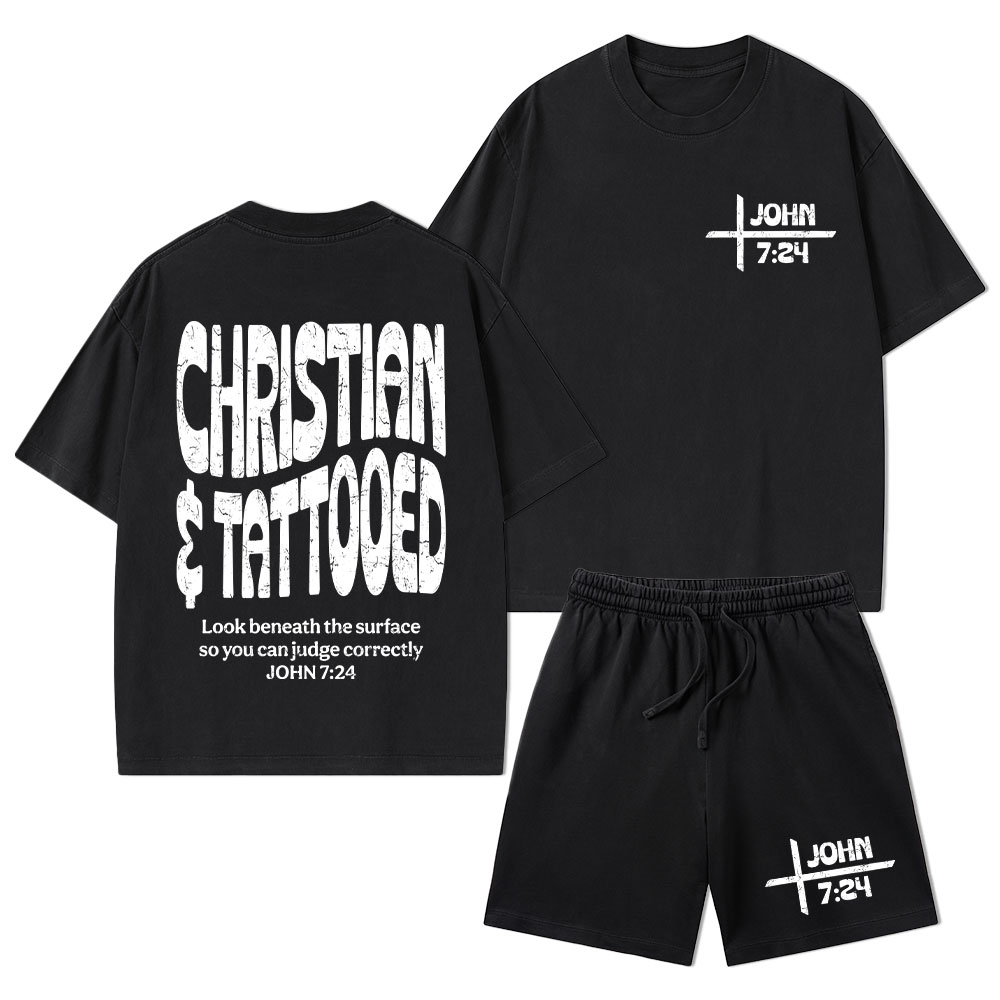 Christian & Tattooed Christian Washed T-Shirt & Shorts