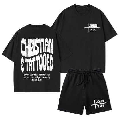 Christian & Tattooed Christian Washed T-Shirt & Shorts