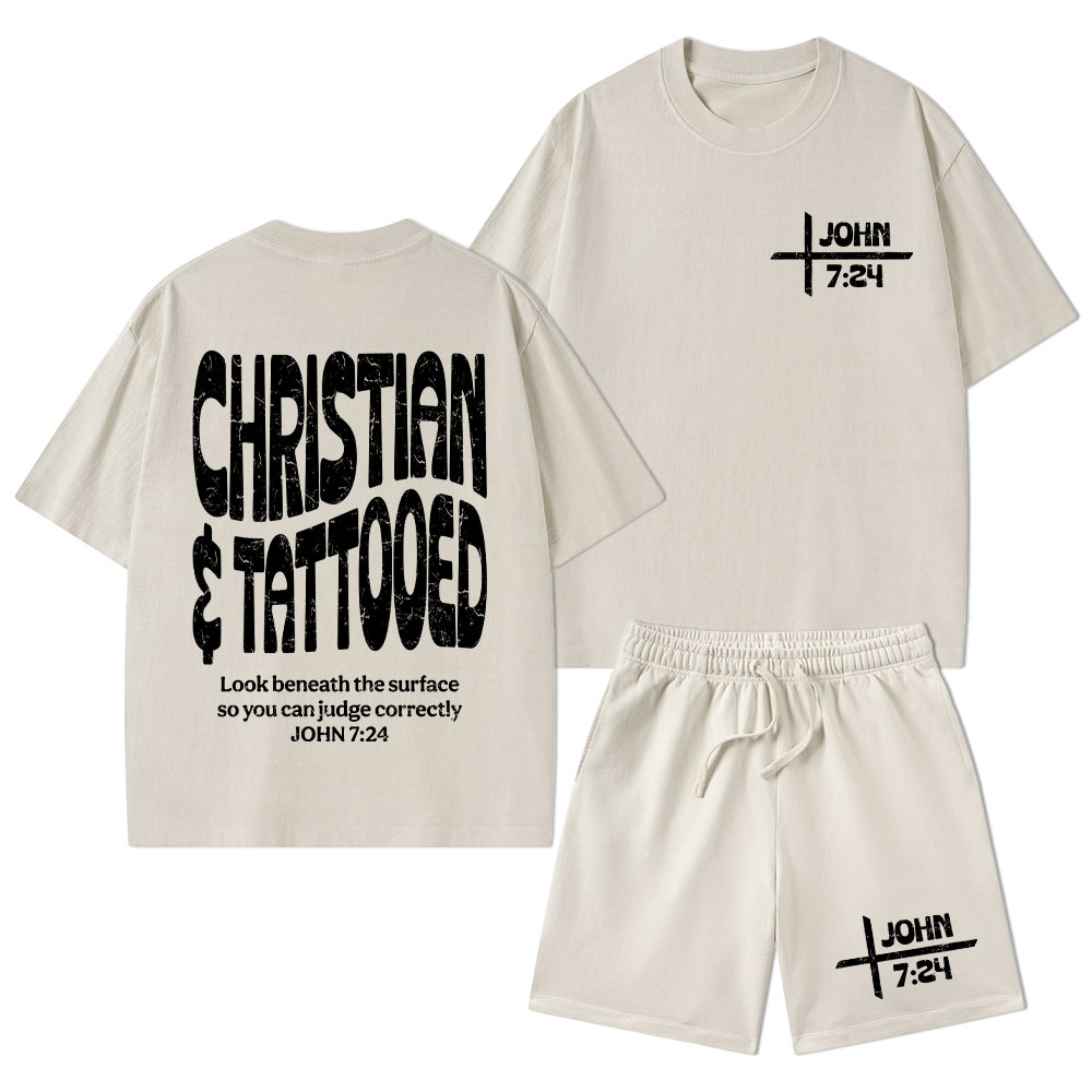 Christian & Tattooed Christian Washed T-Shirt & Shorts