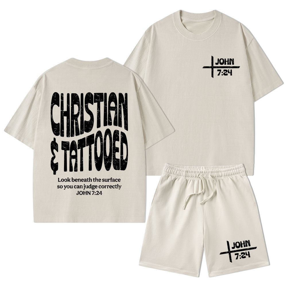 Christian & Tattooed Christian Washed T-Shirt & Shorts