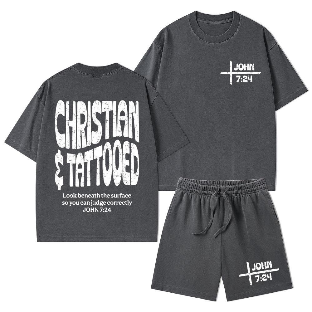 Christian & Tattooed Christian Washed T-Shirt & Shorts