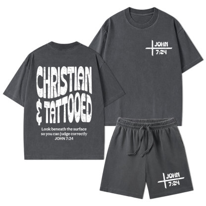 Christian & Tattooed Christian Washed T-Shirt & Shorts