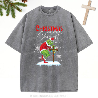 Christmas Begin With Christ Christian Washed T-Shirt