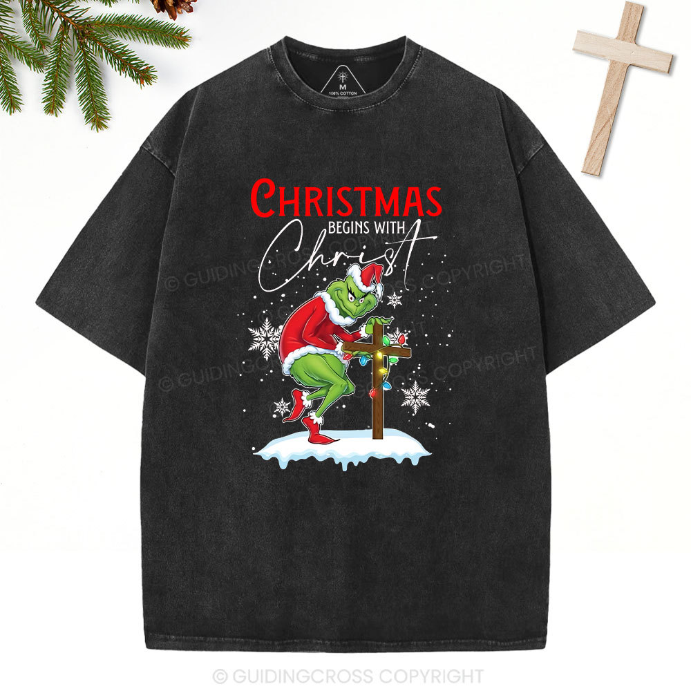 Christmas Begin With Christ Christian Washed T-Shirt