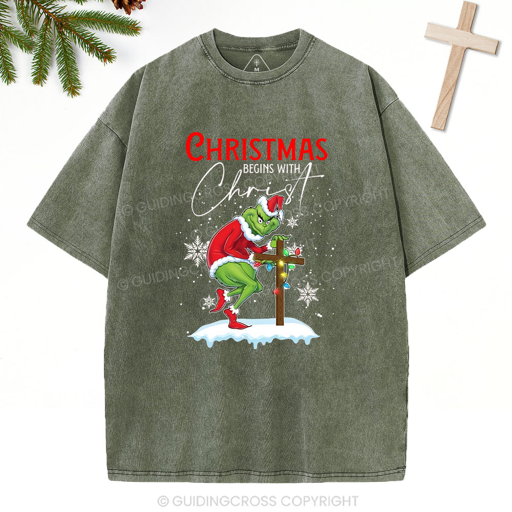 Christmas Begin With Christ Christian Washed T-Shirt