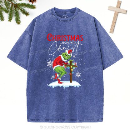 Christmas Begin With Christ Christian Washed T-Shirt