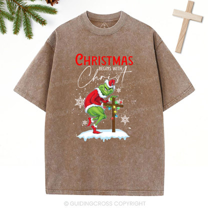 Christmas Begin With Christ Christian Washed T-Shirt