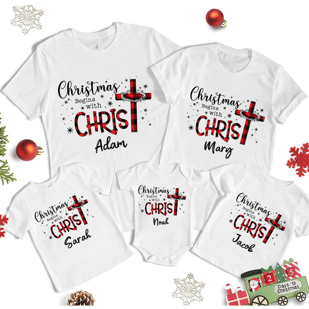 Christmas Begins With Christ Christian Christmas Family Matching Shirts