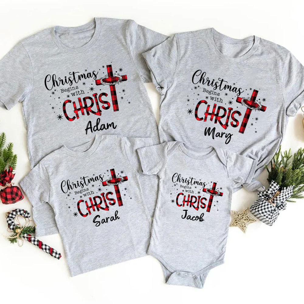 Christmas Begins With Christ Christian Christmas Family Matching Shirts