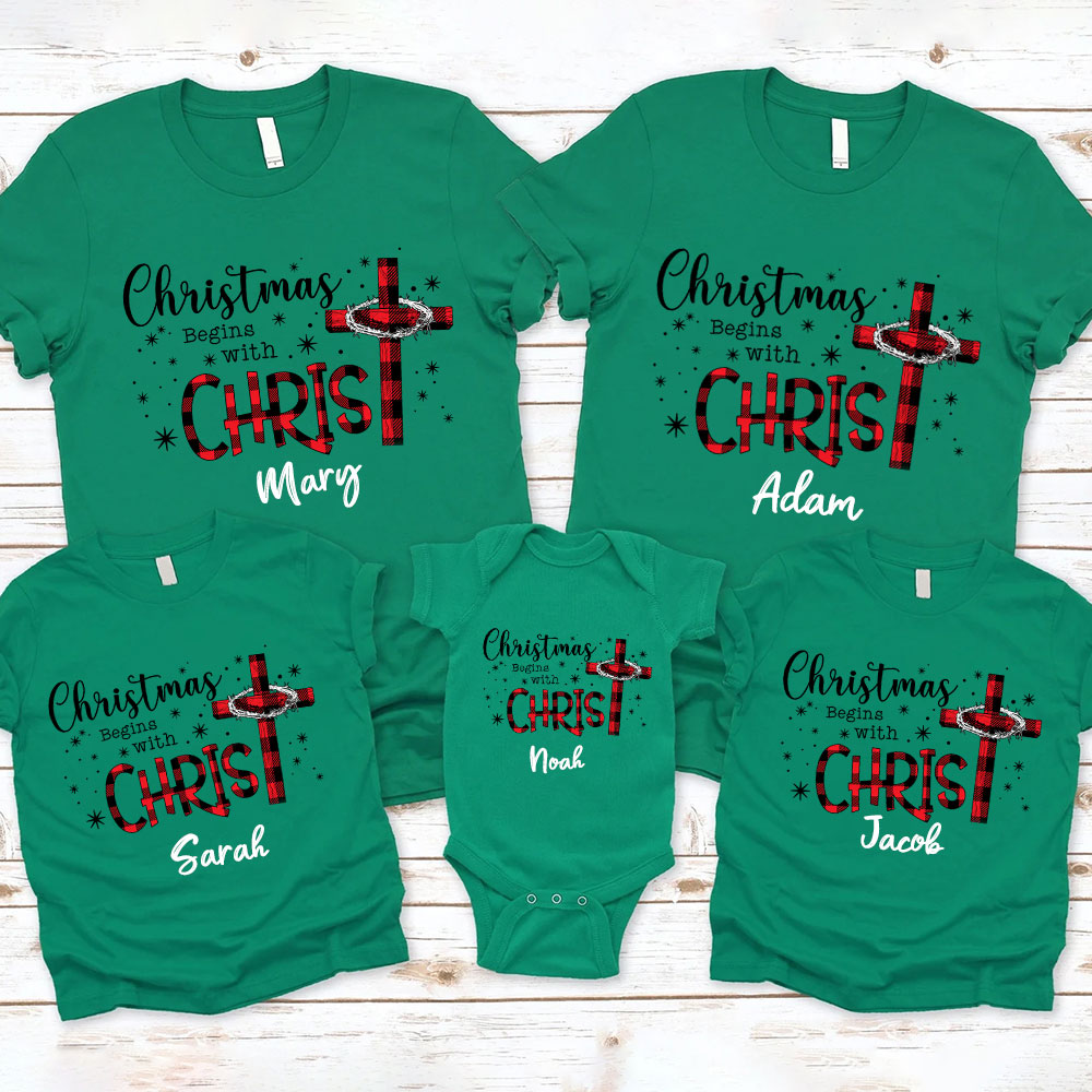 Christmas Begins With Christ Christian Christmas Family Matching Shirts