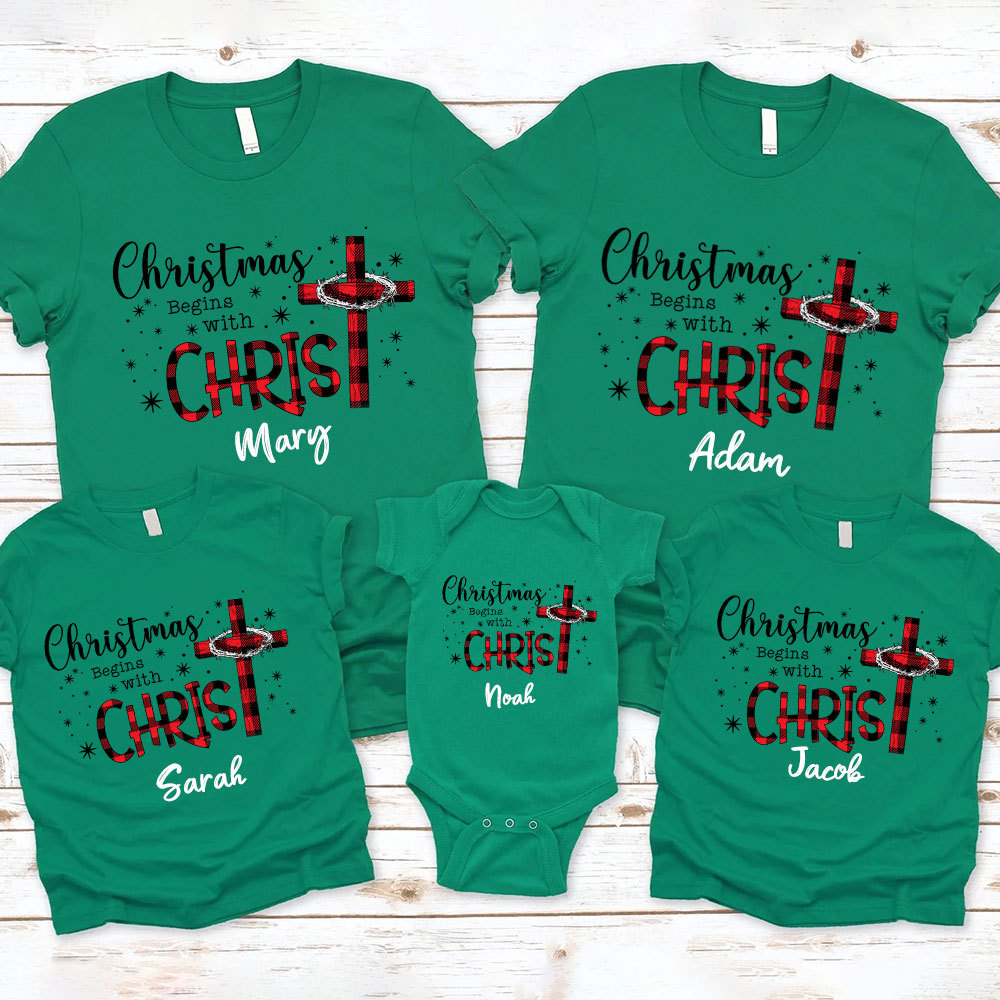 Christmas Begins With Christ Christian Christmas Family Matching Shirts
