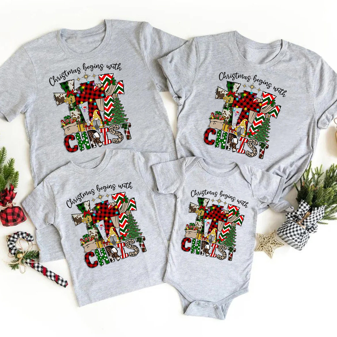 Christmas Begins With Christ Christian Family Matching Shirts