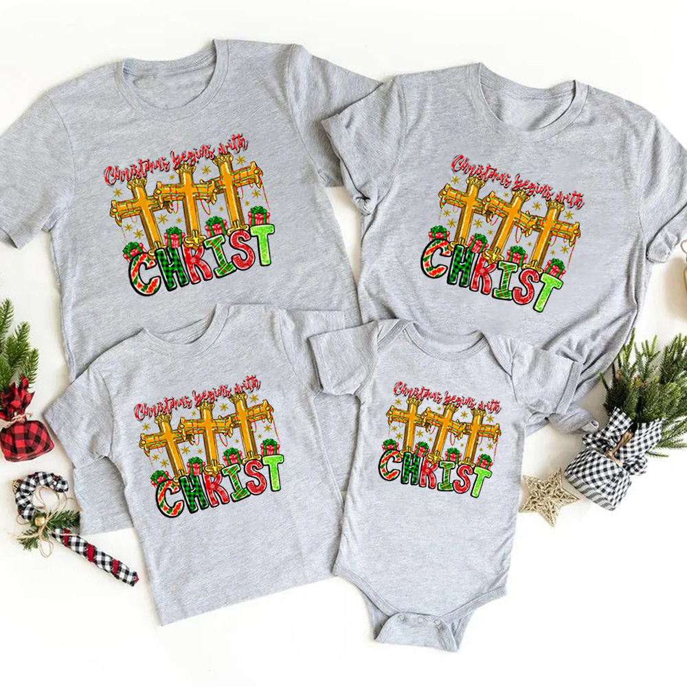 Christmas Begins With Christ Christian Family Matching Shirts