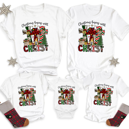 Christmas Begins With Christ Christian Family Matching Shirts
