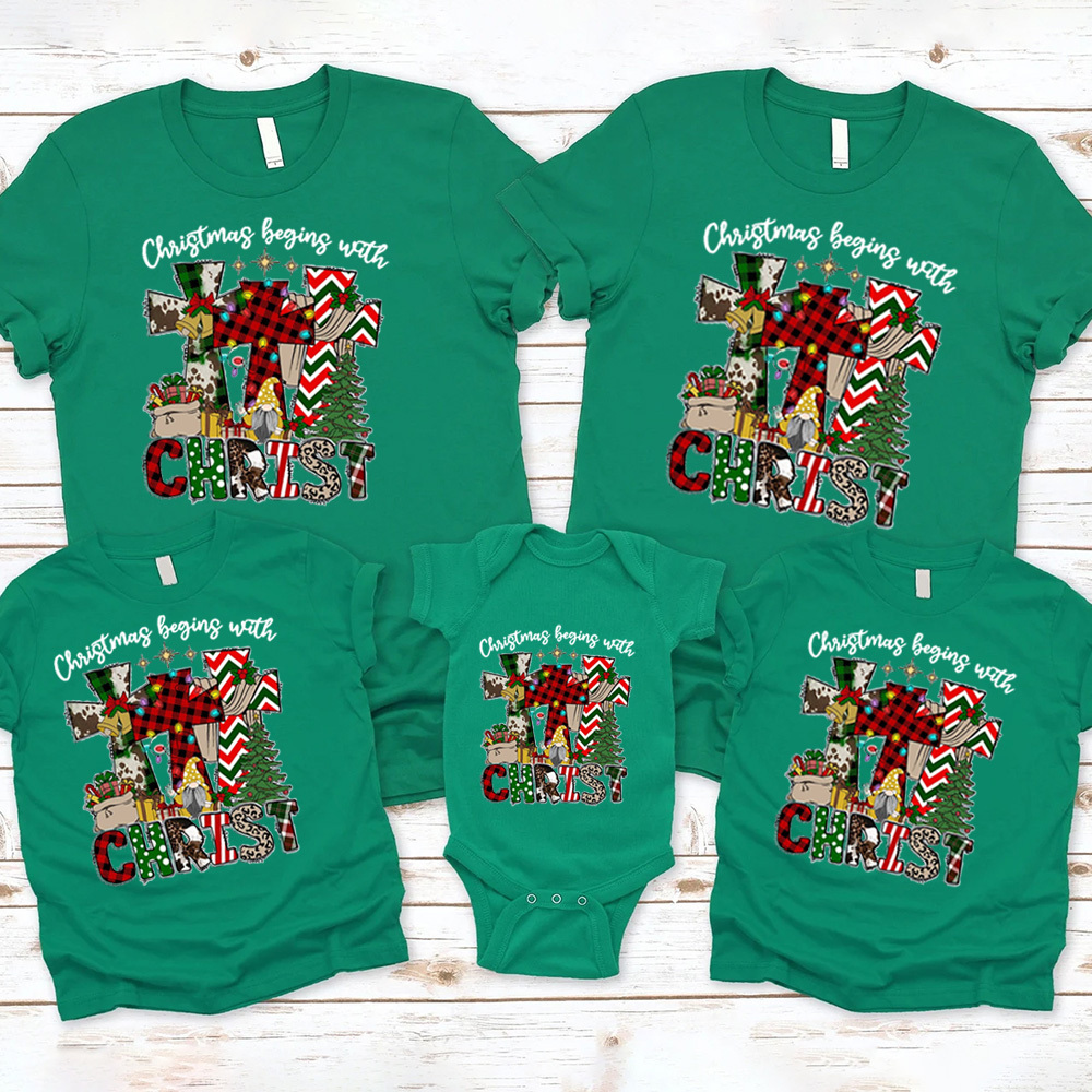 Christmas Begins With Christ Christian Family Matching Shirts