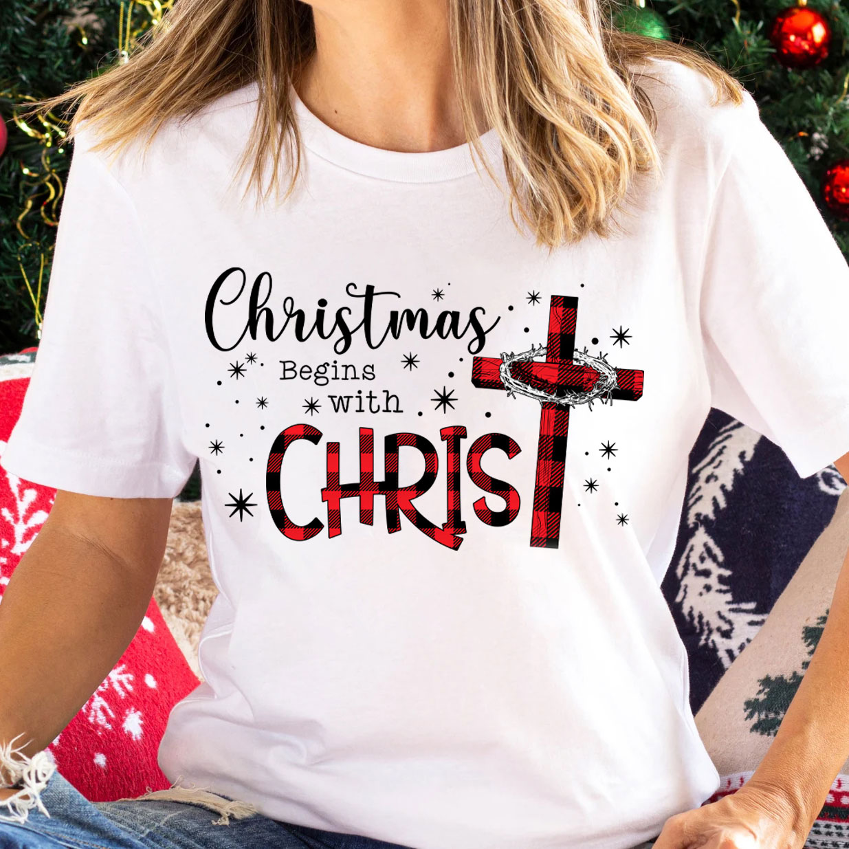Christmas Begins With Christ Christian T-Shirt