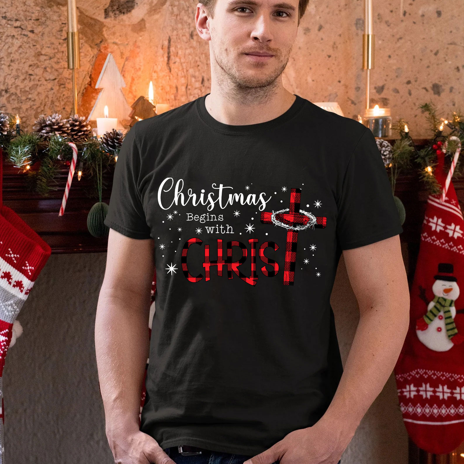 Christmas Begins With Christ Christian T-Shirt
