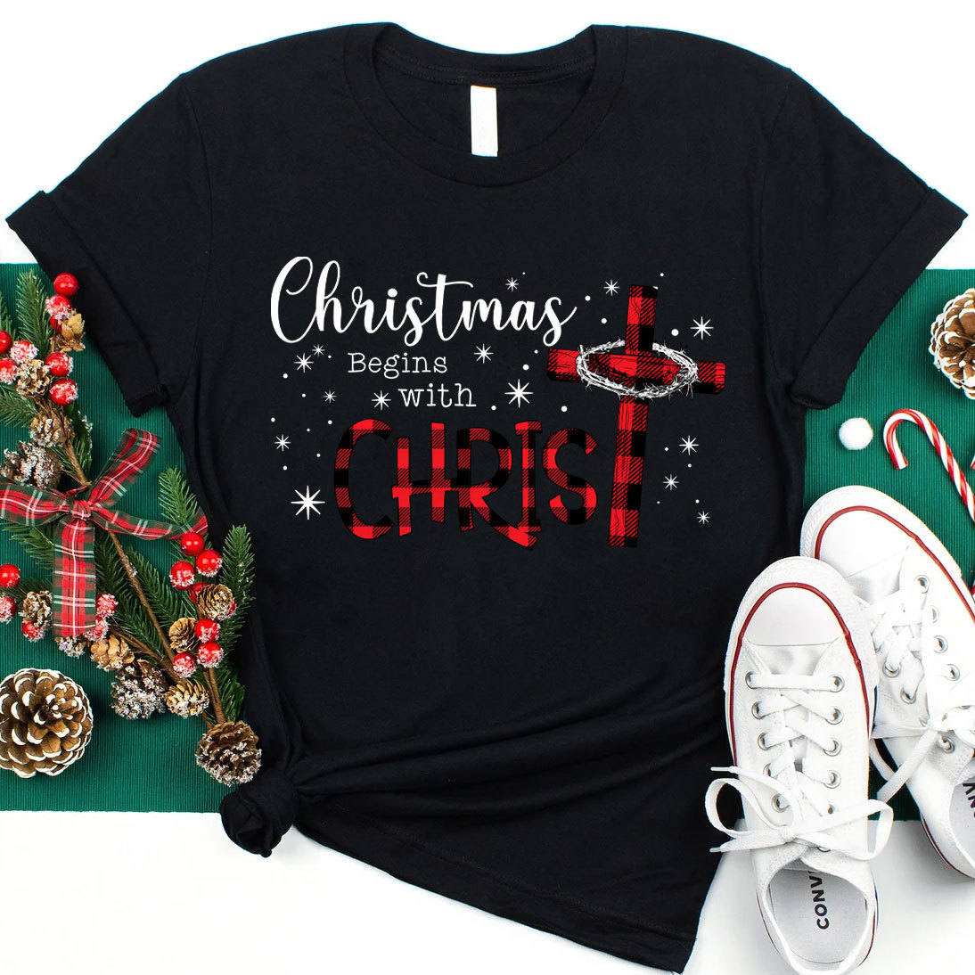 Christmas Begins With Christ Christian T-Shirt