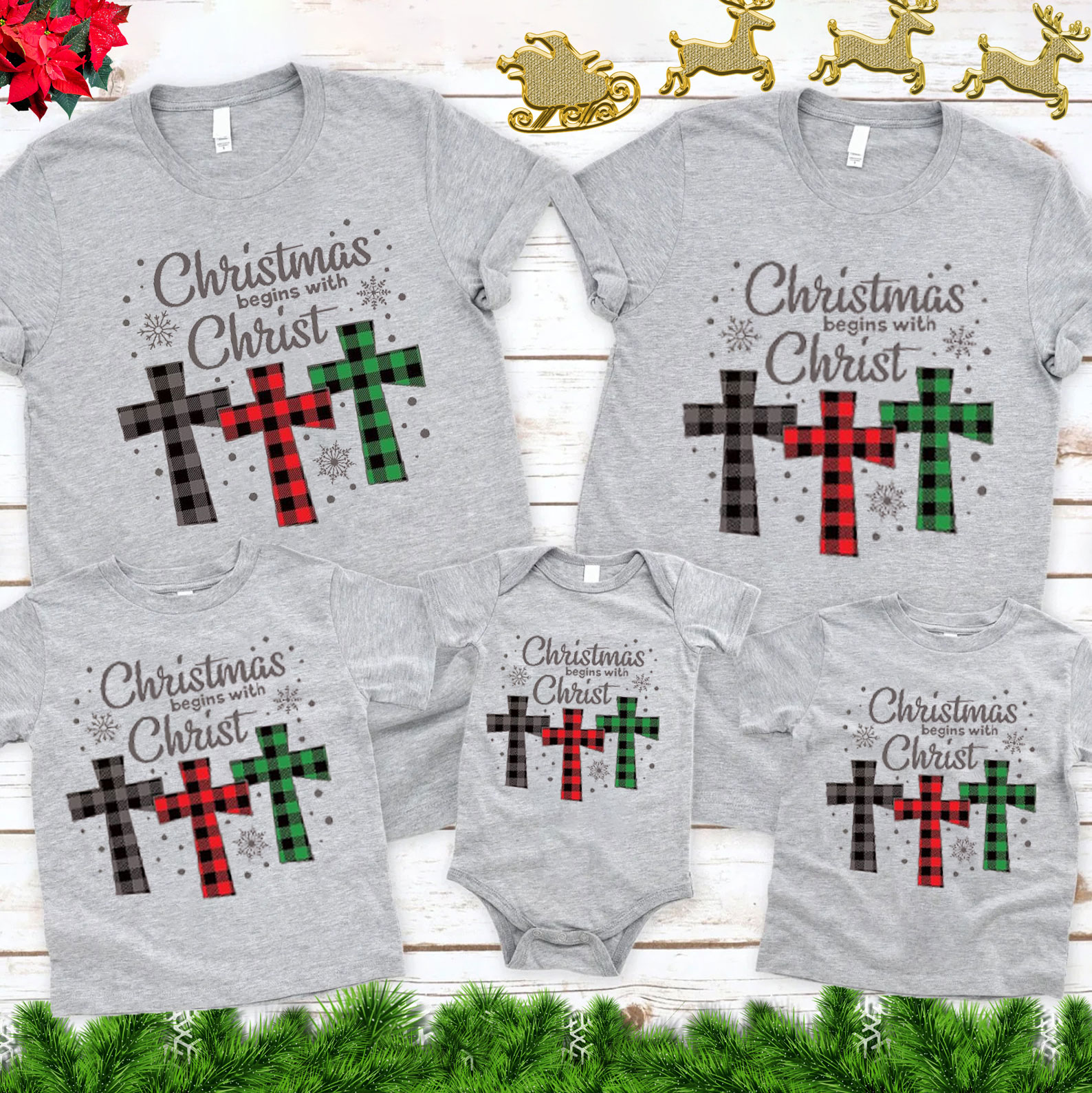Christmas Begins With Christ Christian Christmas Family Matching Shirts