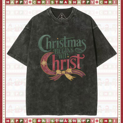 Christmas Begins With Christ Christian Washed T-Shirt