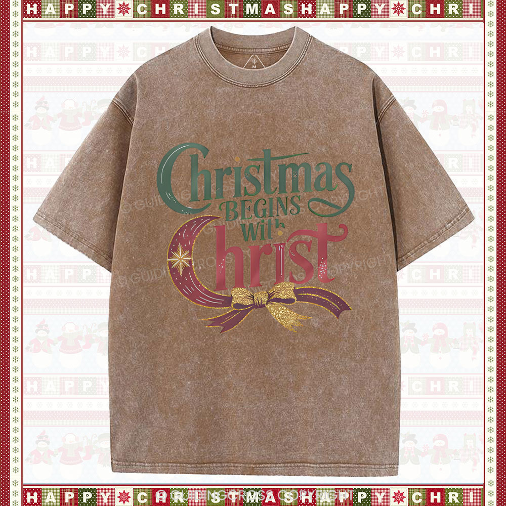 Christmas Begins With Christ Christian Washed T-Shirt