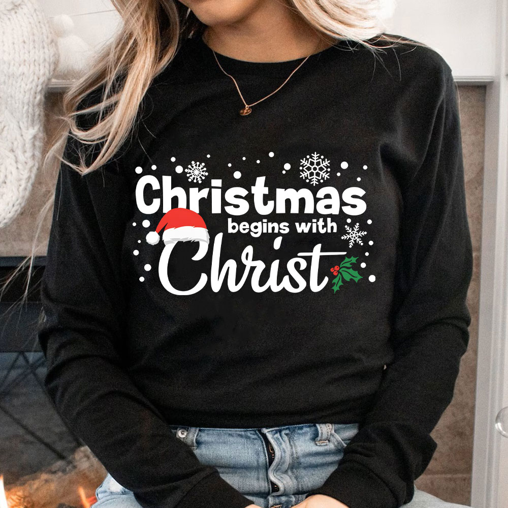 Christmas Begins with Christ Christian Long Sleeve T-Shirt