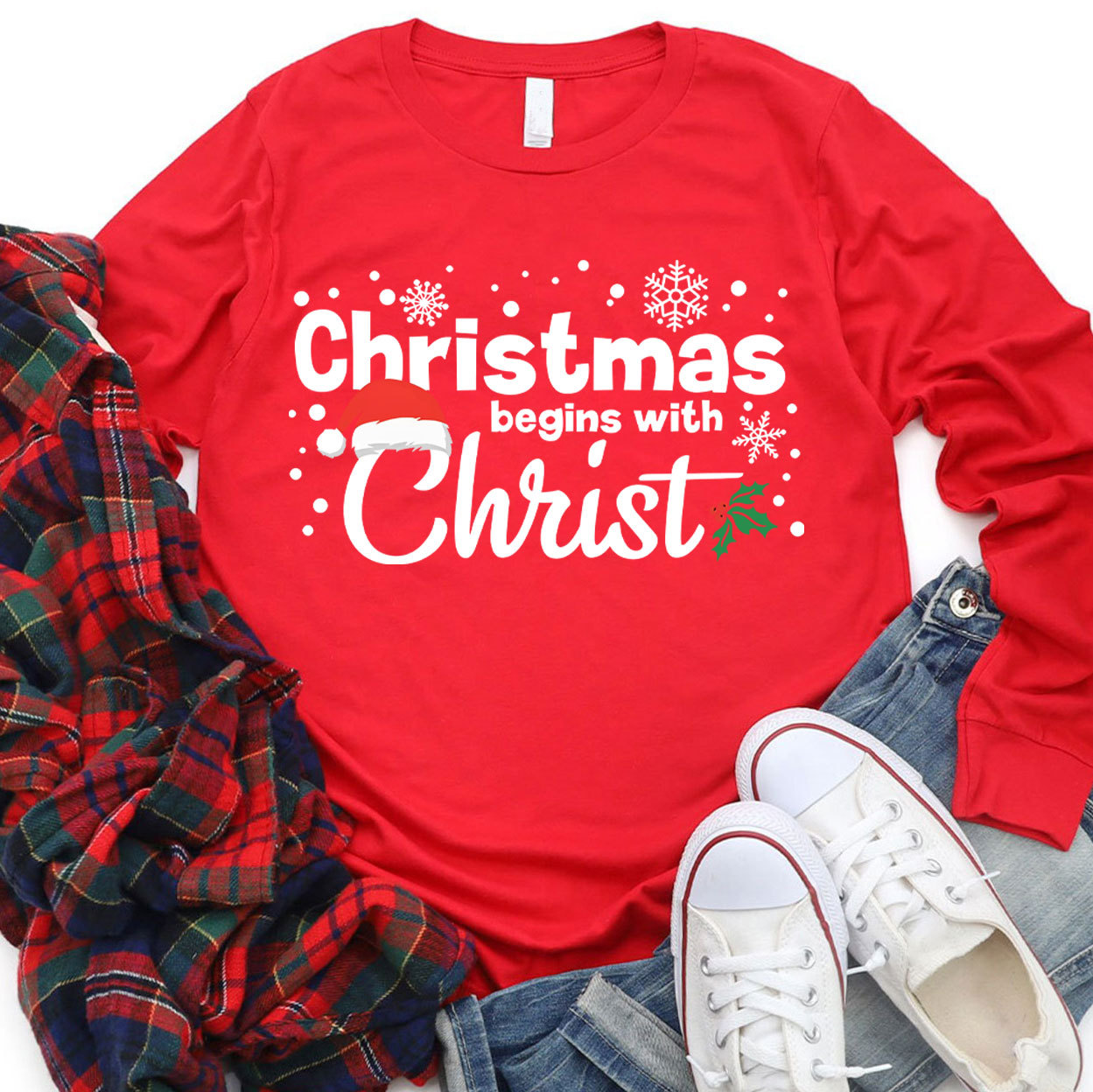 Christmas Begins with Christ Christian Long Sleeve T-Shirt