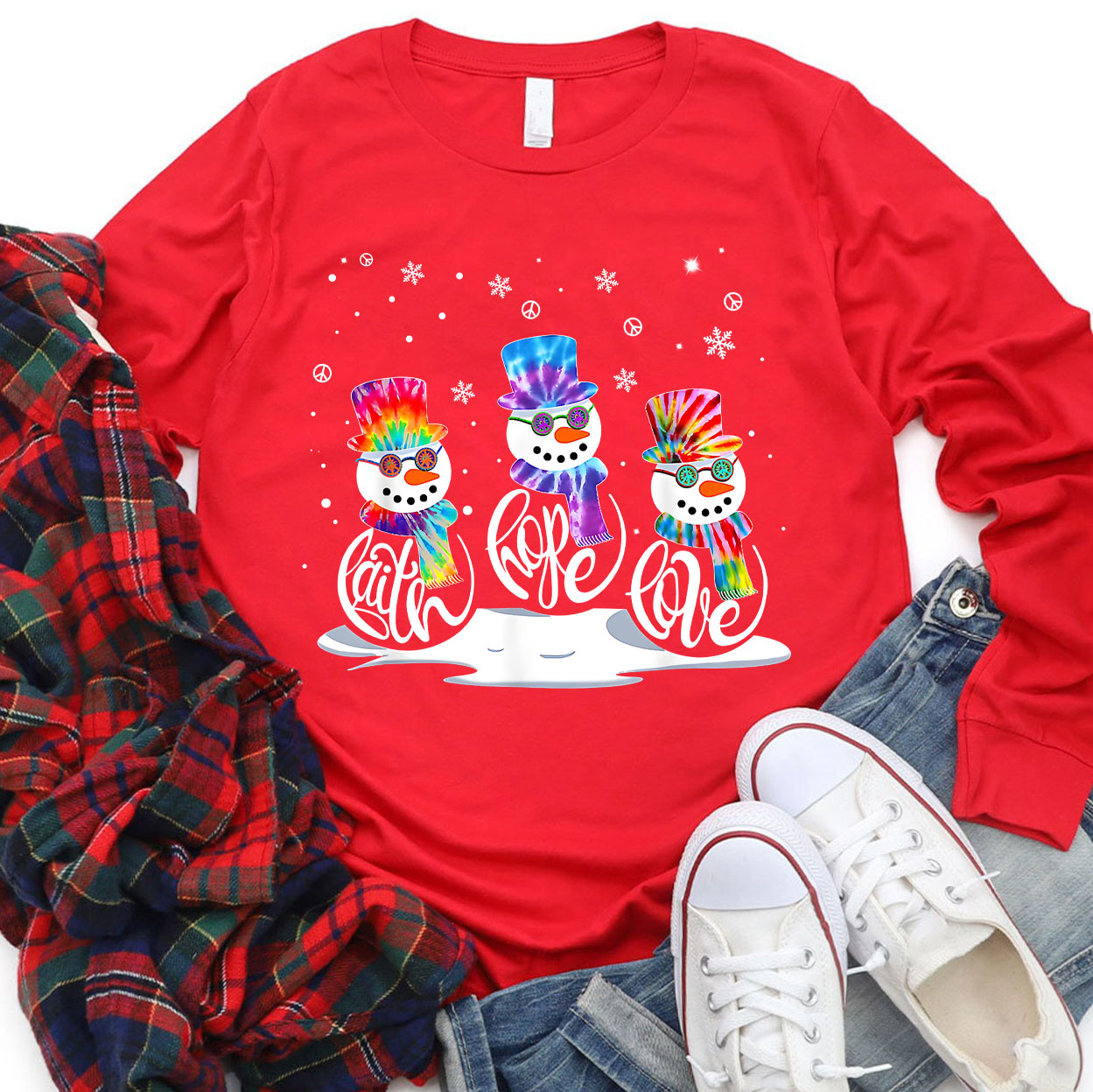 Christmas Faith Hope Love Snowman Christian Long Sleeve T-Shirt