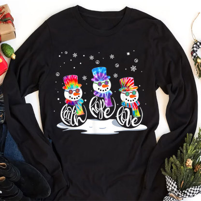Christmas Faith Hope Love Snowman Christian Long Sleeve T-Shirt