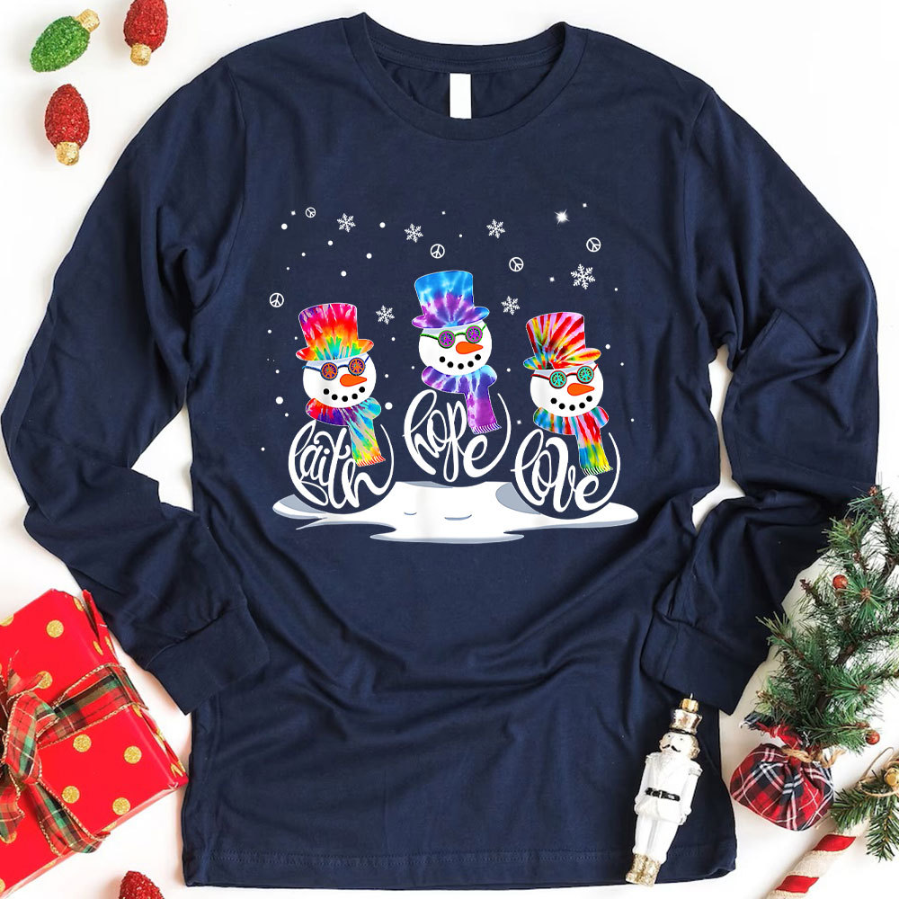 Christmas Faith Hope Love Snowman Christian Long Sleeve T-Shirt