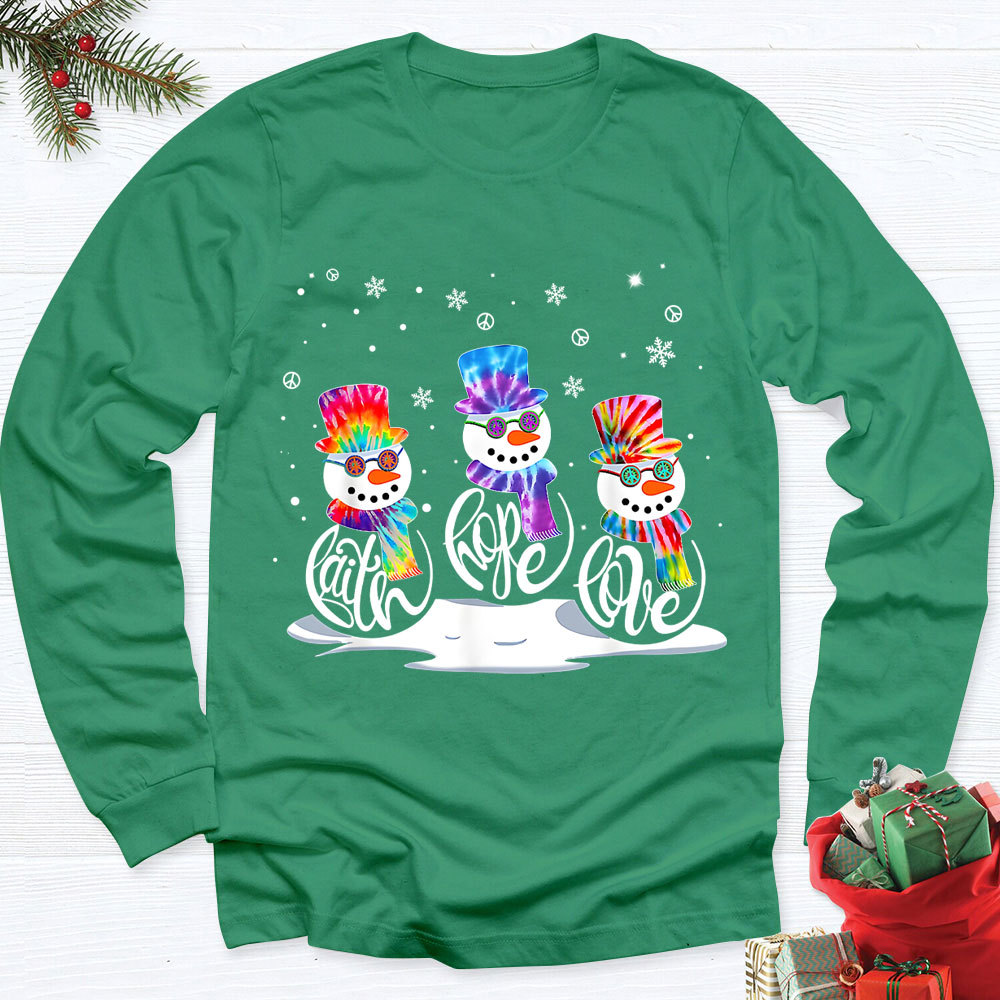 Christmas Faith Hope Love Snowman Christian Long Sleeve T-Shirt