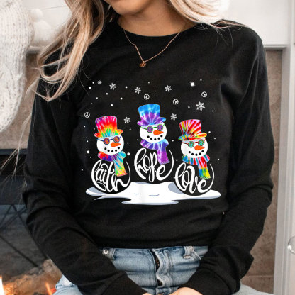 Christmas Faith Hope Love Snowman Christian Long Sleeve T-Shirt