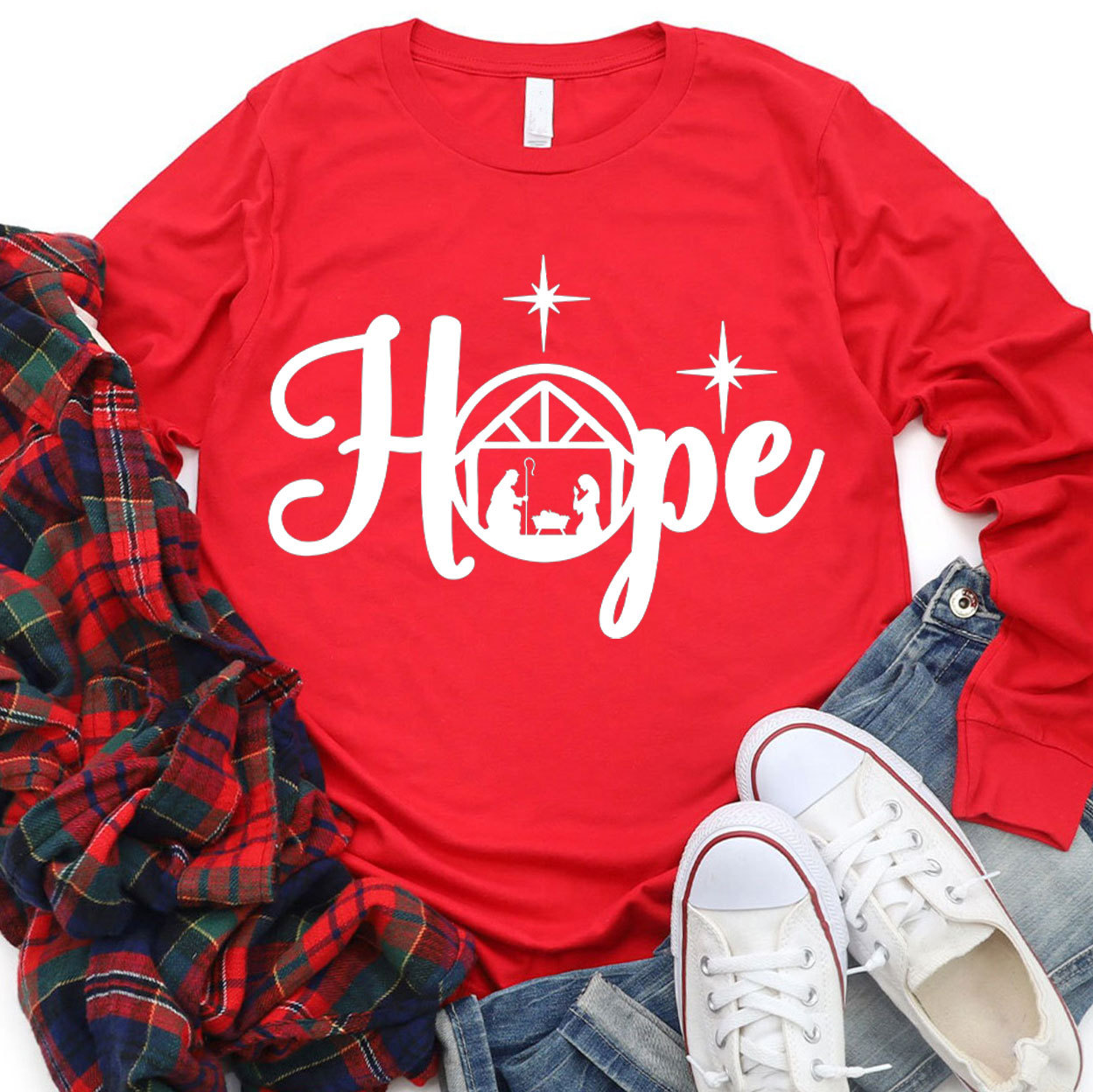 Christmas Hope Nativity Christian Long Sleeve T-Shirt