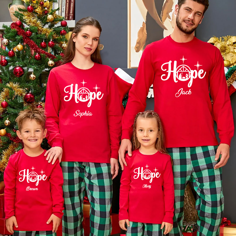 Personalized Christmas Hope Nativity Family Matching Long Sleeve Shirts