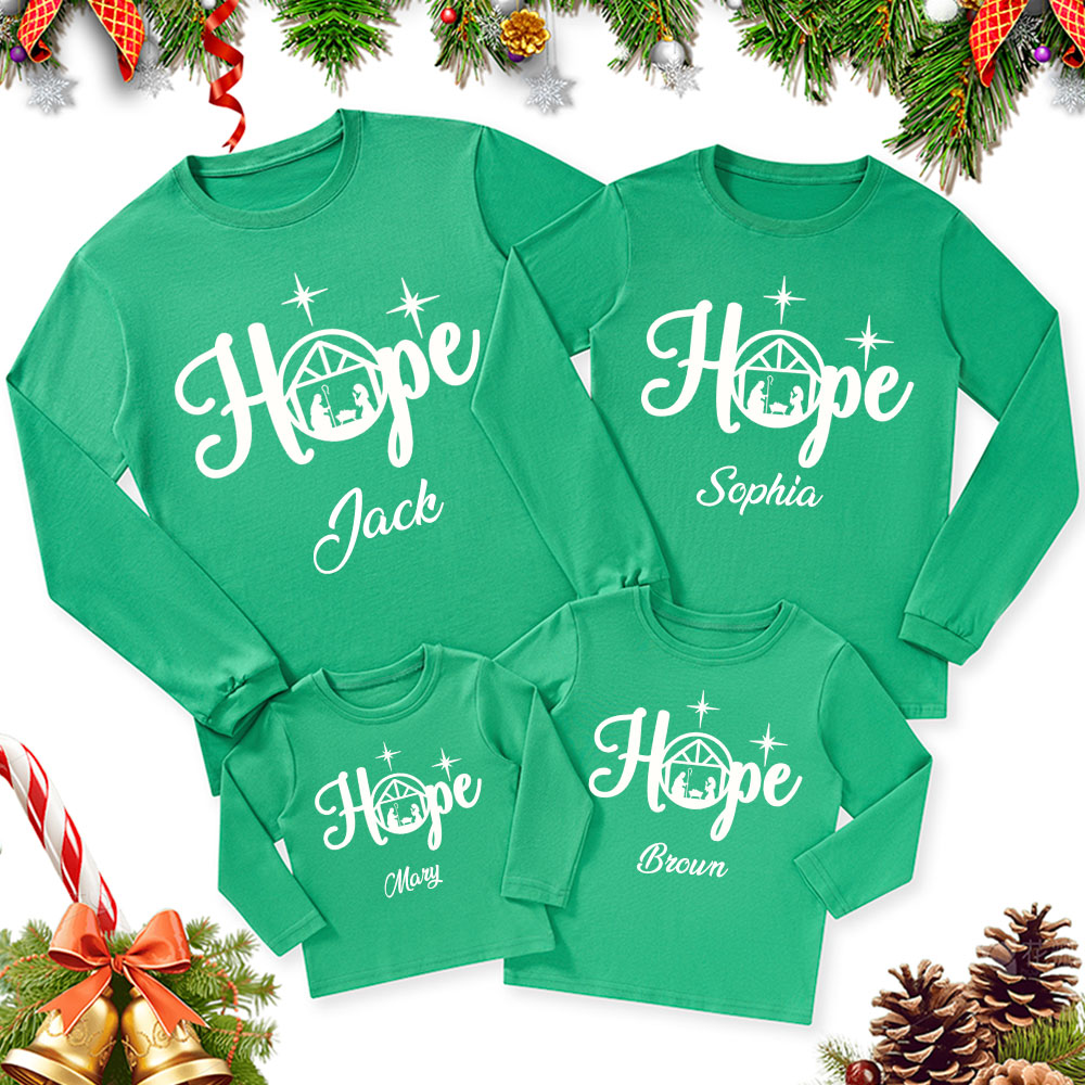 Personalized Christmas Hope Nativity Family Matching Long Sleeve Shirt