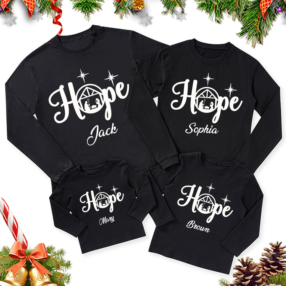 Personalized Christmas Hope Nativity Family Matching Long Sleeve Shirts