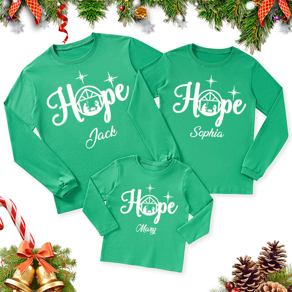 Personalized Christmas Hope Nativity Family Matching Long Sleeve Shirts
