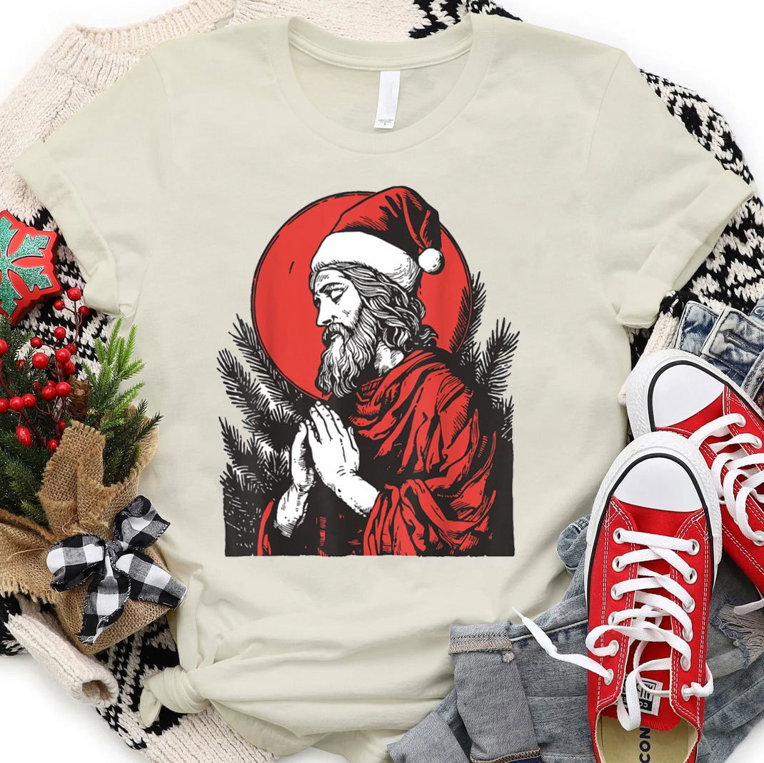 Christmas Jesus Prey Christian Christmas T-Shirt