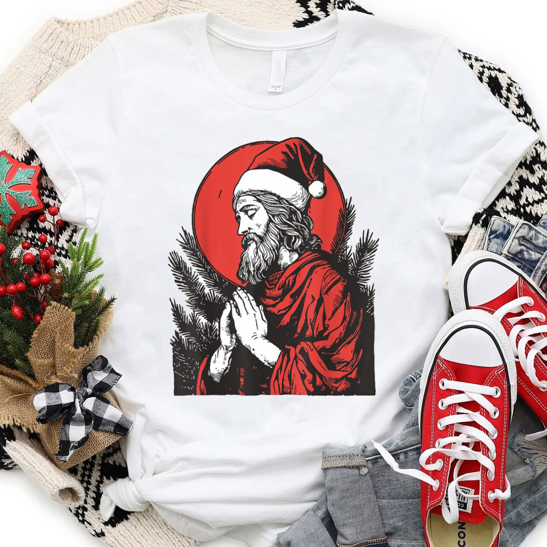 Christmas Jesus Prey Christian Christmas T-Shirt