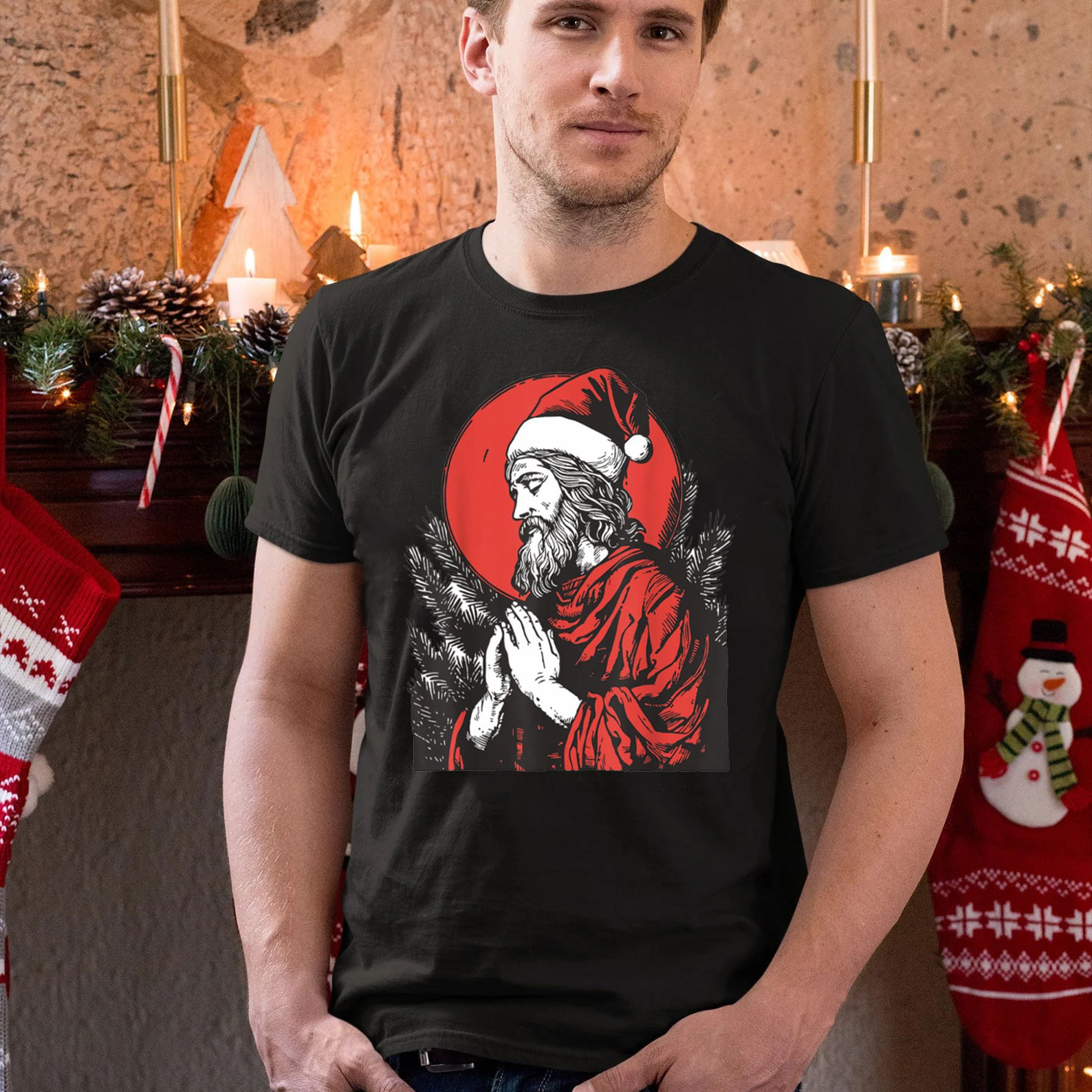 Christmas Jesus Prey Christian Christmas T-Shirt