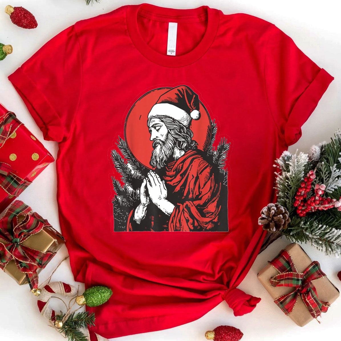 Christmas Jesus Prey Christian Christmas T-Shirt